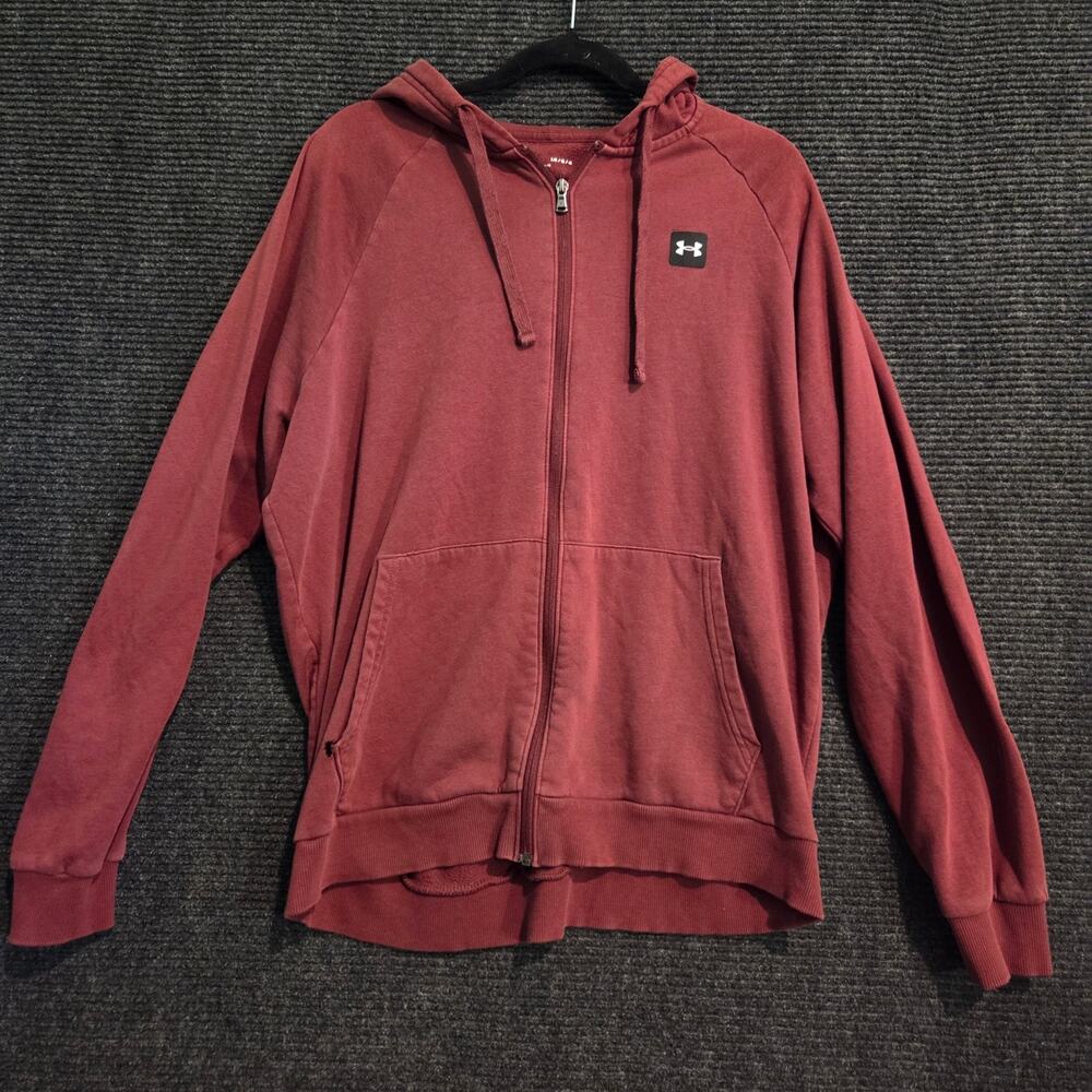 Under Armour Mens Large Burgundy Red Full Zip Sweatshirt Hoodie Loose Fit